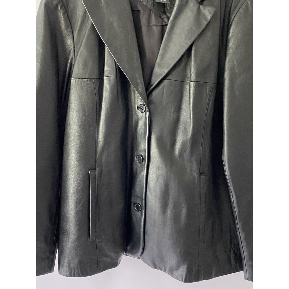 VTG Free Country Black Leather Jacket Women's Large Button Up Lined Streetwear - Picture 3 of 15